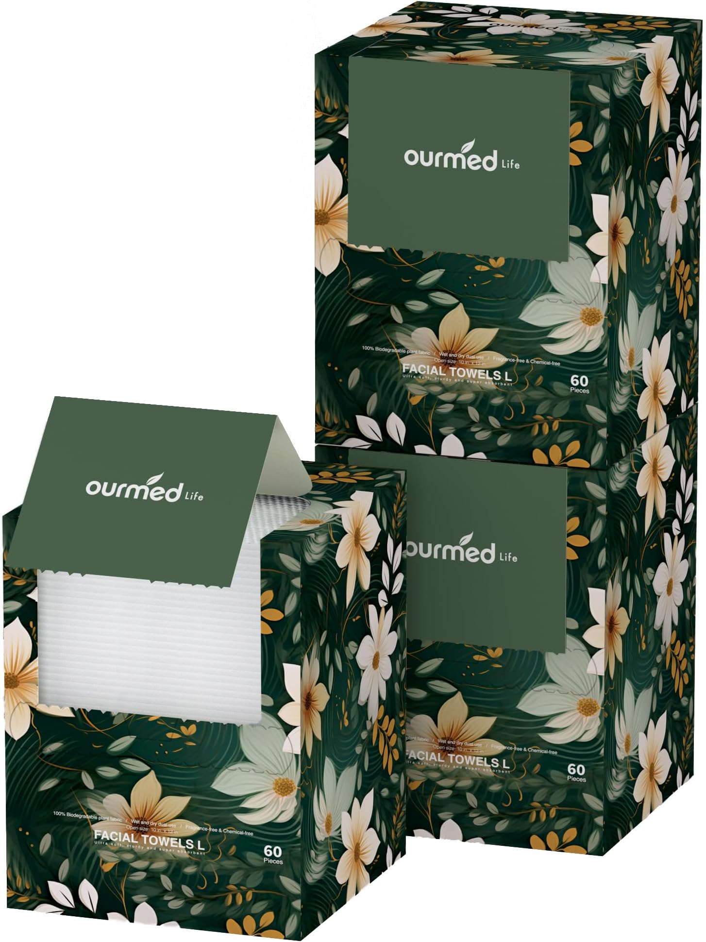 Disposable Face Towels, Clean Facial Wash Cloth without Lint, Biodegradable Cleansing Dry Wipes, Skincare and Makeup Remover Towels for Sensitive Skin (Unscented, 180 Count, Pack of 1)