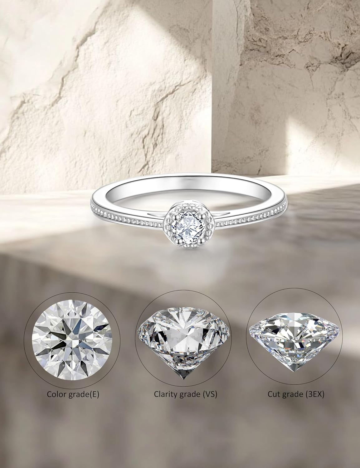 925 Sterling Silver Lab Grown Diamond Engagement Ring,Classic Solitaire Promise Wedding Band - Image 4