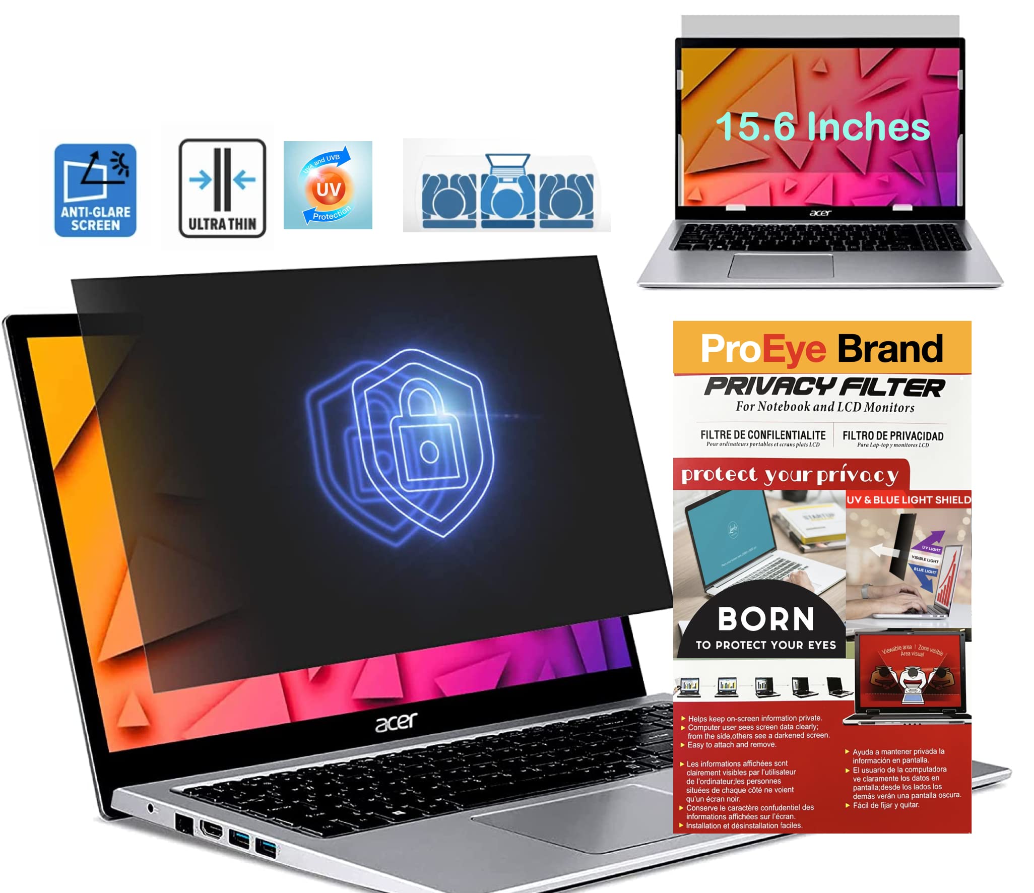 Pro Eye Brand 15.6 Inch Laptop Privacy Guard | No Eye Strain | Anti-Glare & Anti-Blue Light UV/IR, Anti-Scratch, No Dry Eyes | ReUsable, No Bubble | Privacy Screen Protector (B0B15LTL1C) Amazon Price History, Amazon Price Tracker