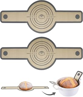 Silicone Bread Harness for Dutch Oven, Reusable Baking Mat with Long Handle for Transfer Sourdough, Back Strap with Dough Scraper and Silicone Brush, Dark Grey