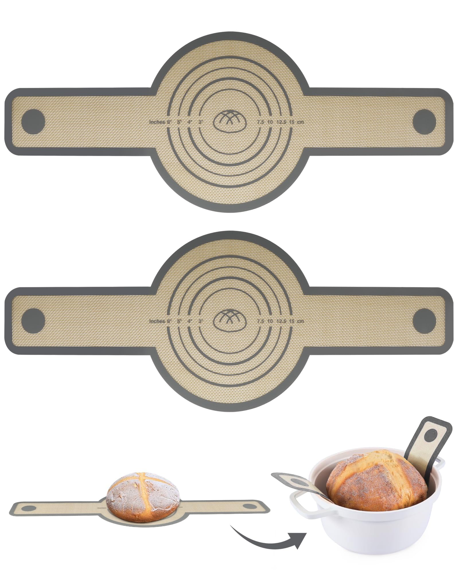 Huglux Silicone Bread Sling for Dutch Oven, 2 Pack Reusable Non Stick Mat