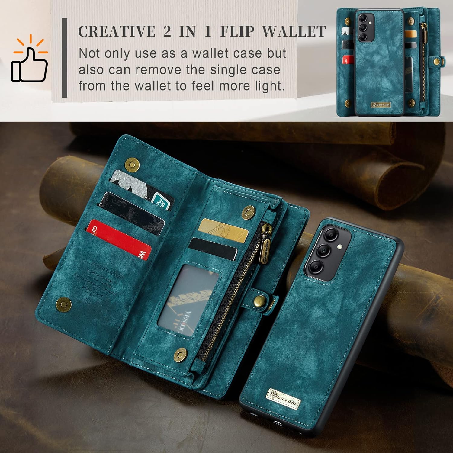 Kowauri Samsung Galaxy A14 5G Wallet Case, Faux Leather, Shock-Absorbent, Magnetic, Card Slot, Blue (2023)