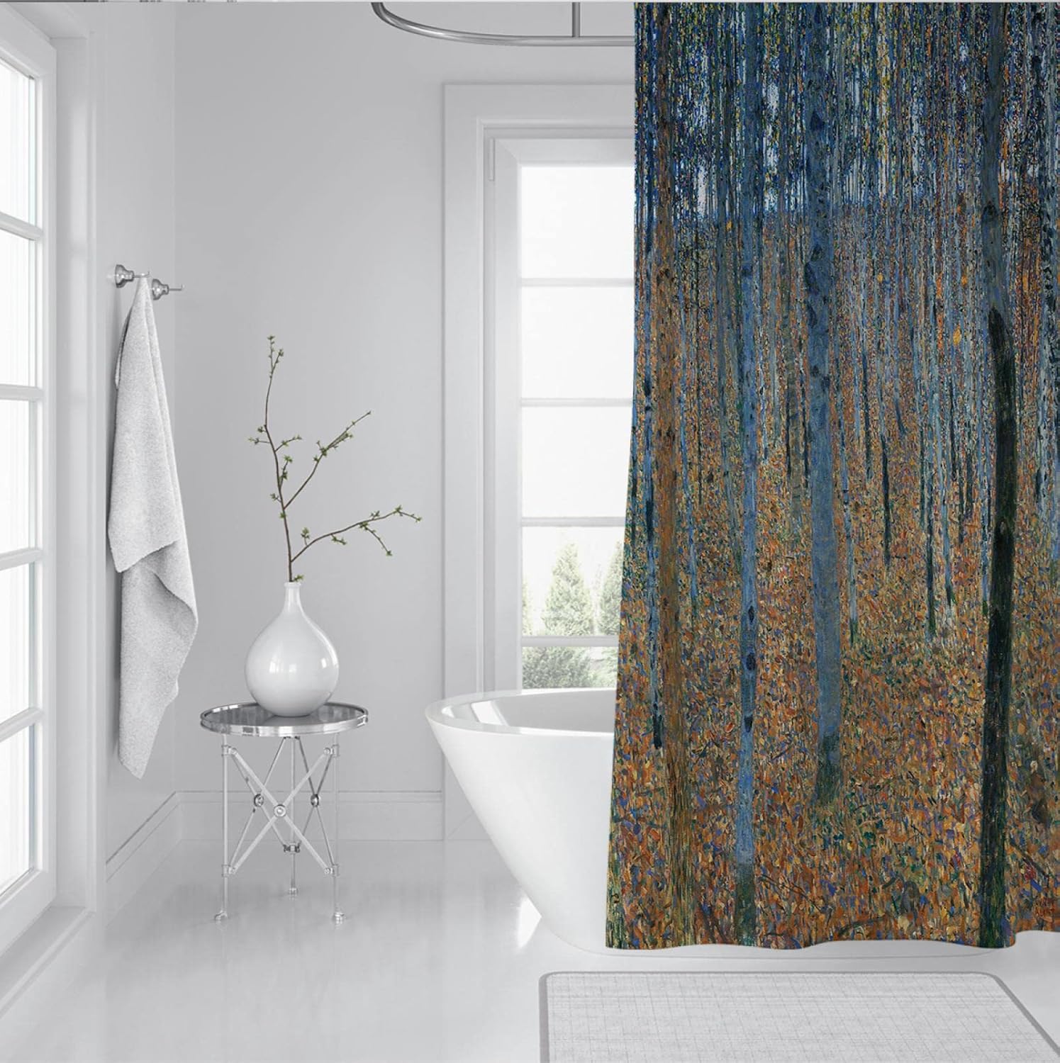 Bathroom Shower Curtain Set Beech Grove by Gustav Klimt Shower Curtain with Grommets and Hooks Weighted Hem 48" Wx72 H