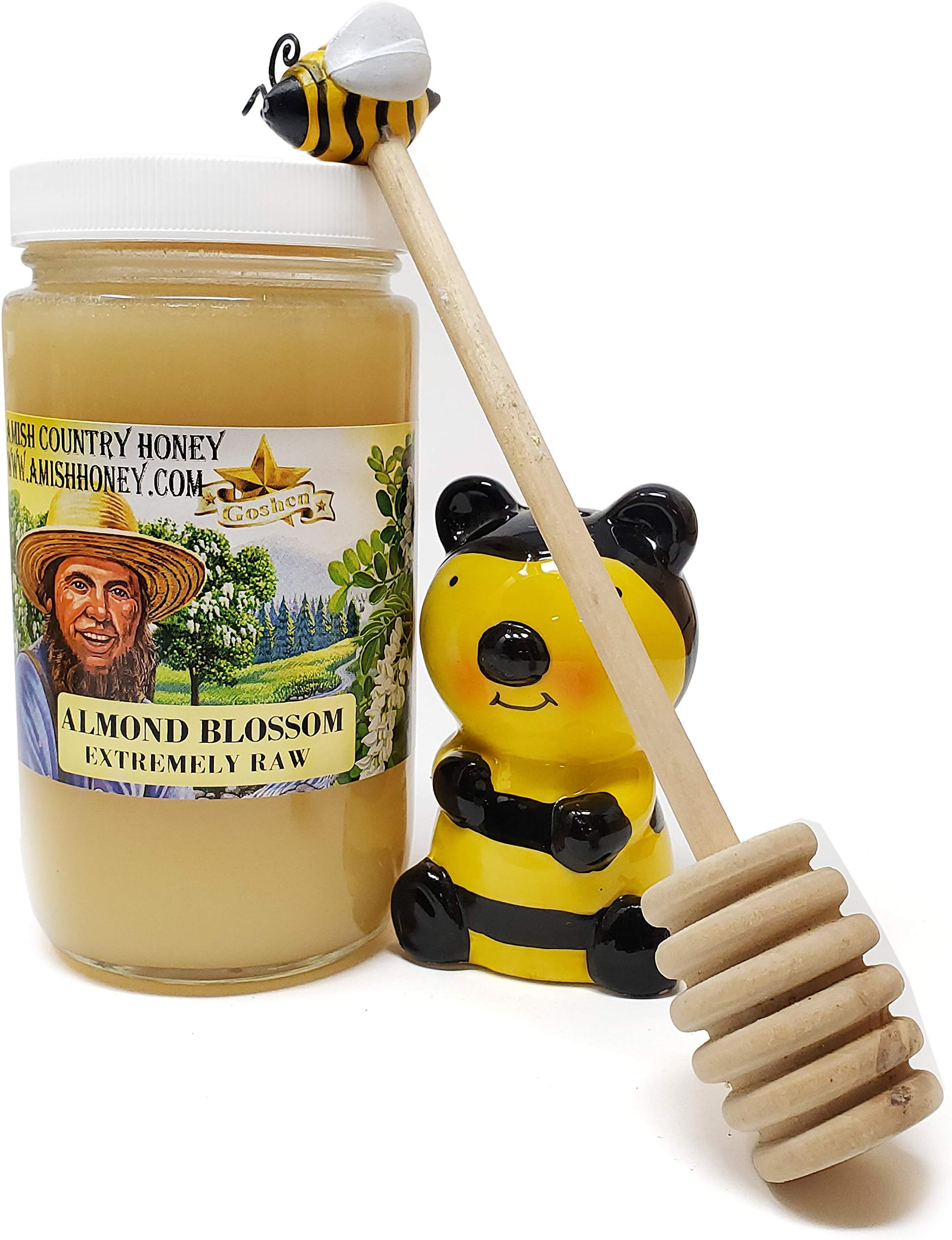 Goshen Honey Amish Extremely Raw ALMOND Blossom Honey 100% Natural Domestic Honey with Health Benefits Unfiltered Unprocessed | OU Kosher Certified | 1 Lb Glass Jar