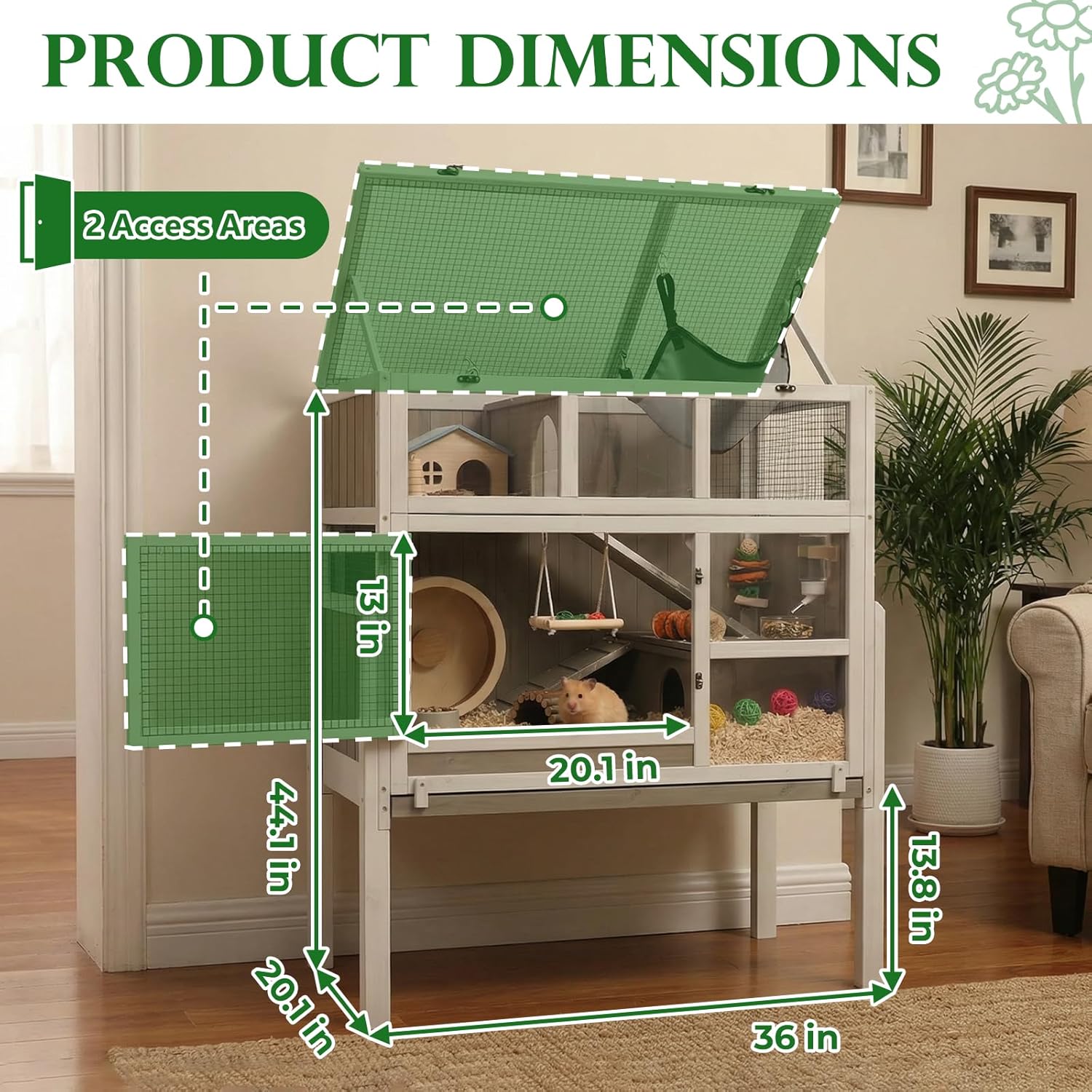 Guinea Pig Cages Indoor, 3-Story Wooden Guinea Pig Cages with Pull-Out Tray, Flip-Open Roof & Habitat, Rabbit Hutch Cage with Stand, Ramp, Cozy Hammock