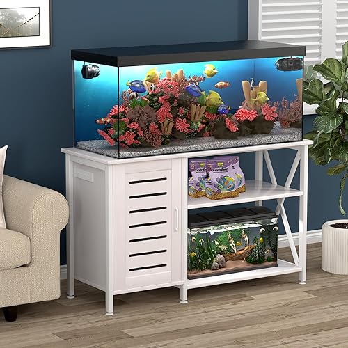 Miniatura 9 de Soporte para tanque de peces de 40-50 galones, soporte de acuario con almacenamiento de accesorios de gabinete, marco de metal resistente, mesa de