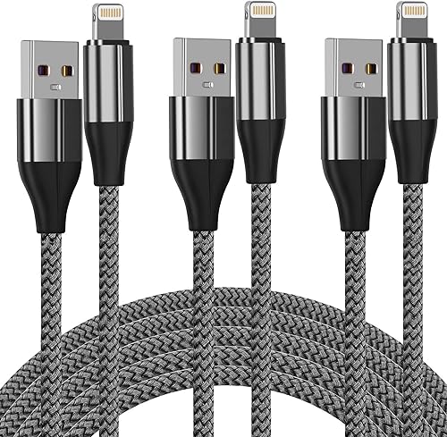 Cable Cargador Lightning para iPhone (Paquete de 3 de 10 Pies), [Certificado MFi] 10 Pies Nylon Trenzado, Compatible con iPhone 14/13/12/11/Pro/X/Xs