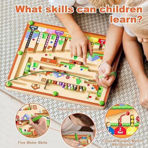 Miniatura 5 de Laberinto magnético de color y números, juguetes Montessori para niños de 3 años en adelante, tablero de actividades de rompecabezas de madera,
