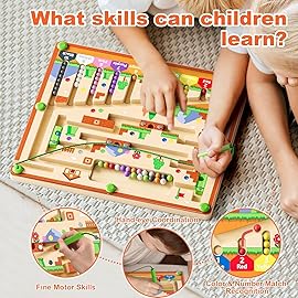 zhiwuzhu Magnetic Color and Number Maze for Montessori Toys,Wooden Matching Learning Counting Board for Toddler Ages 2-4,Toddler Fine Motor Skills Toys for Boys Girls