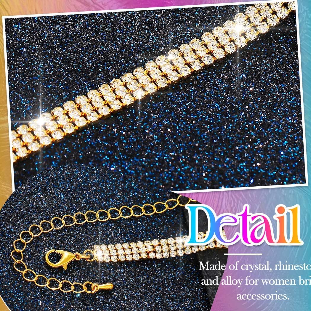 Aukmla Rhinestones Bridal Wedding Jewelry Set Silver Choker Necklaces Earrings Bracelet Ring Sets Prom Jewelry for Women - Image 4