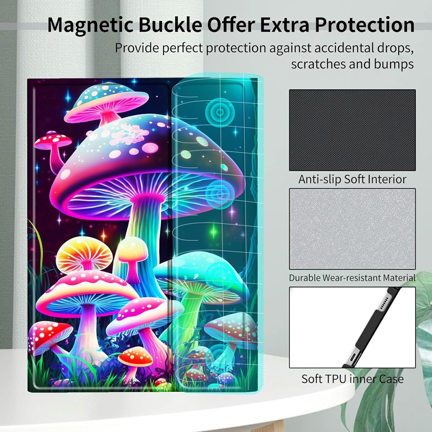 Gorgeous Mushrooms Keyboard Case for Kindle Fire HD 10 and Fire HD 10 Plus Tablet 11th Generation 2021 Release,Slim Stand Protective Cover with Detachable Wireless Bluetooth Keyboard