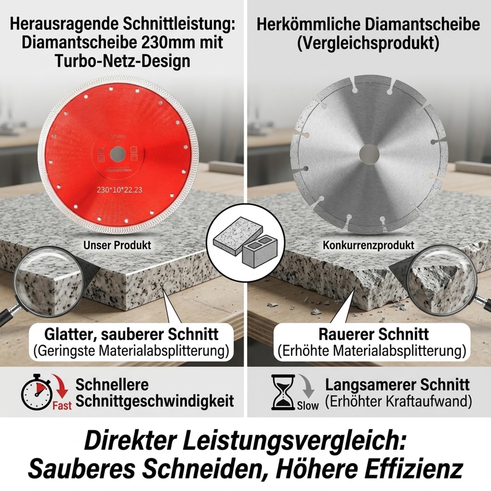 Disco de diamante de 230 mm, disco de corte profesional con brida, diseño de red turbo para amoladora angular, adecuado para gres porcelánico, granito, mármol, azulejos duros, cerámica, hormigón