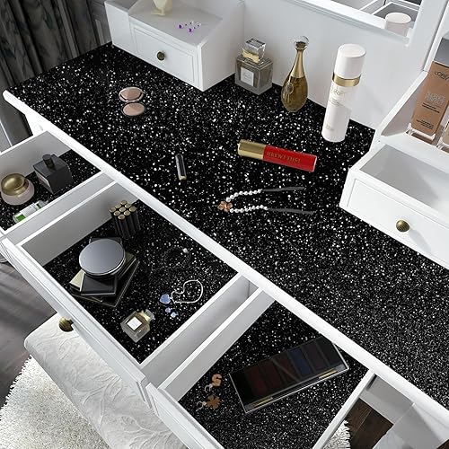 Miniatura 74 de Kitico Papel tapiz azul con purpurina para despegar y pegar, autoadhesivo, decorativo, decoración de bricolaje, 17.7 x 78.7 pulgadas