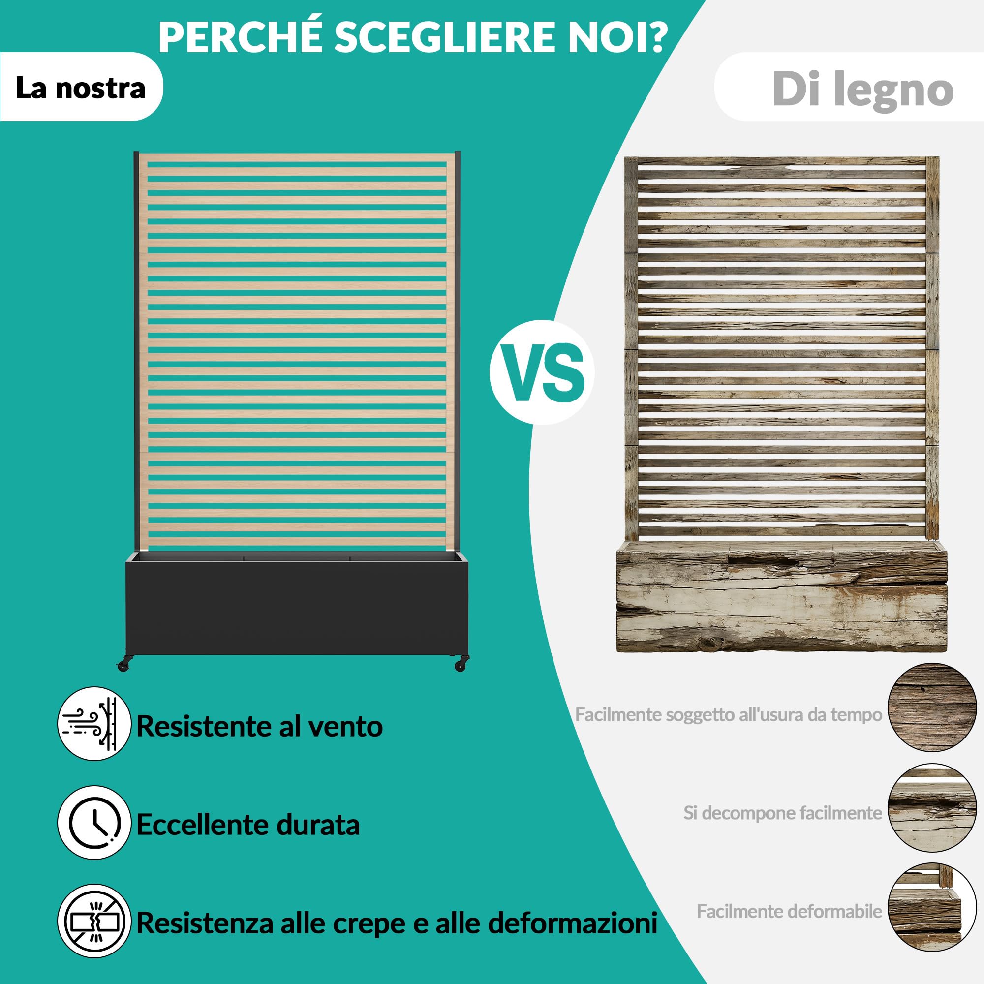 Fioriera da esterno in metallo con traliccio, aiuola rialzata in metallo con ruote, fioriera da esterno indipendente con schermo per la privacy, per fiori, verdure in giardino, patio, balcone