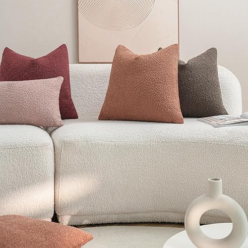 Miniatura 6 de DEZENE Juego de 2 fundas de almohada decorativas con textura Boucle de 18 x 18 pulgadas, color burdeos, para cama, sofá, sala de estar, fundas