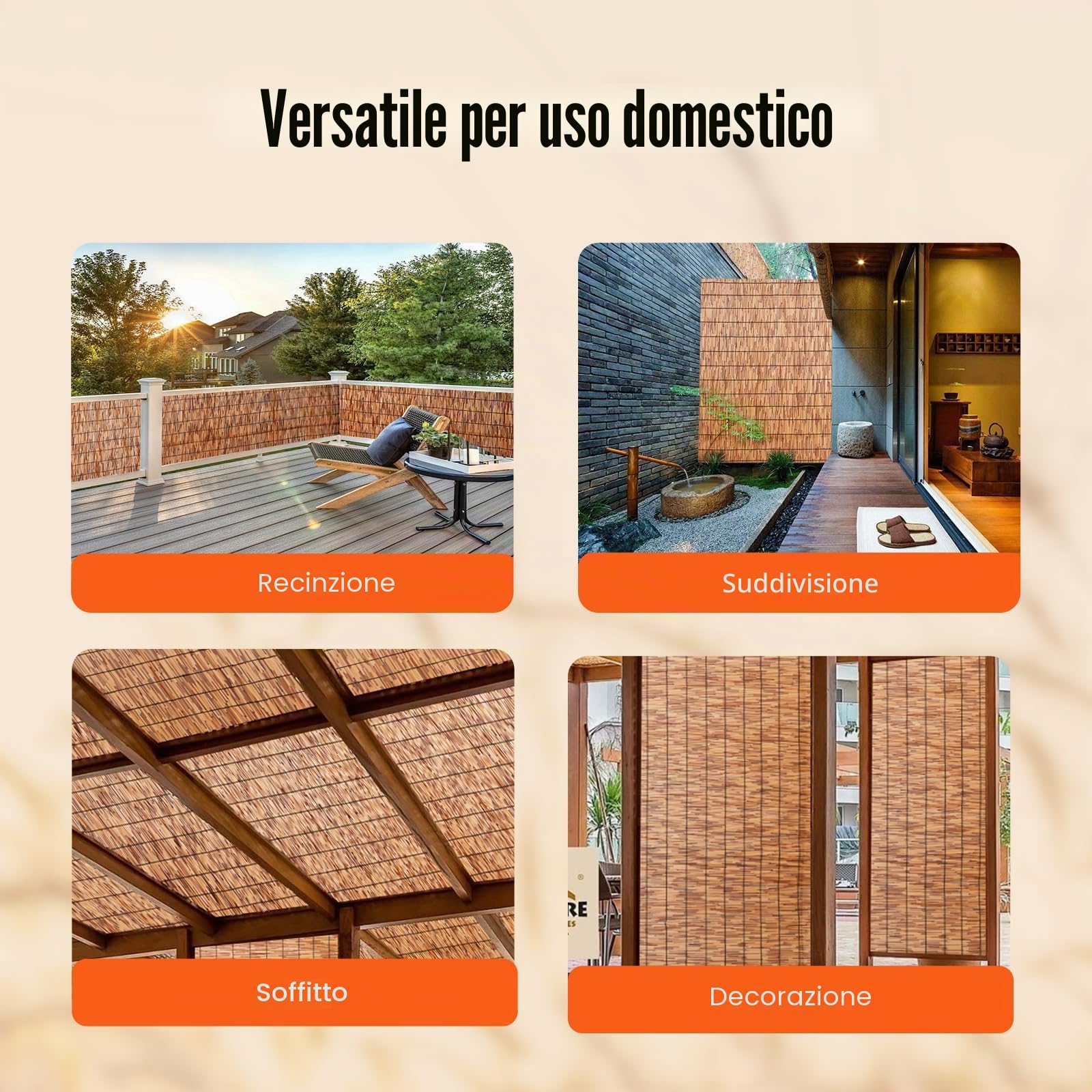 VEVOR Recinzione in Canniccio Naturale, 5 x 1,7 m, Schermo Privacy in Canniccio, Frangivista per Balcone, Frangivista Decorativo per Terrazza Esterna, Divisorio da Giardino, Paesaggistica, Marrone