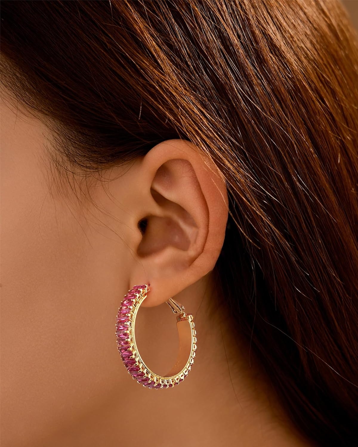 Lourny Gold Crystal Hoop Earrings for Women Trendy, 18K Gold Plated Chunky Big Cubic Zirconia Earrings Hypoallergenic Thick Earrings - Image 3