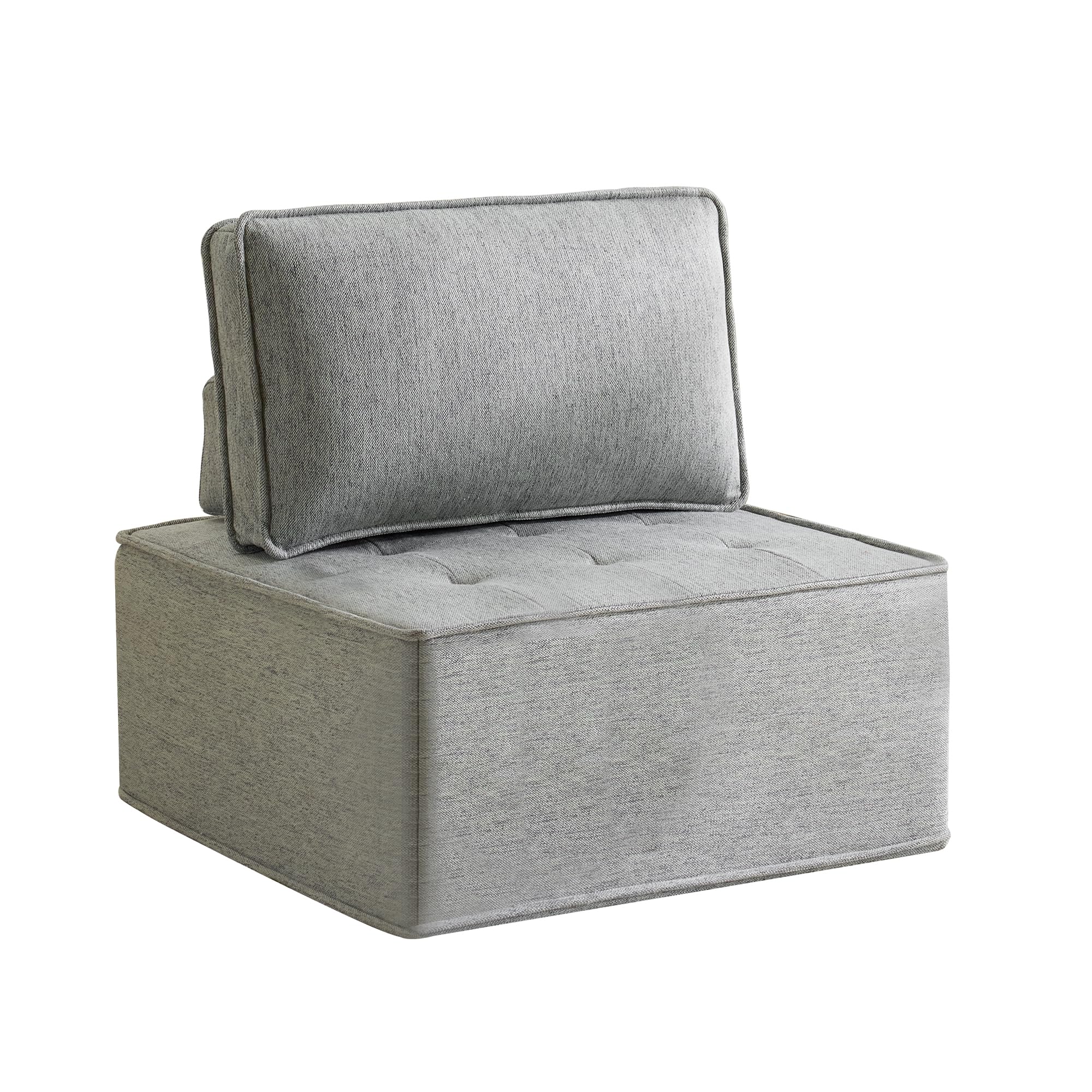 Light Gray Linen Modular Sofa 1 Seat Wooden Frame Sectional Cube for Small Spaces Living Room Apartment -