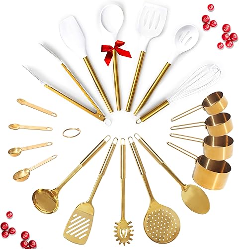 Juego de utensilios de cocina dorados Juego de 19 piezas de lujo incluye juego de utensilios de cocina de acero inoxidable, utensilios de cocina de
