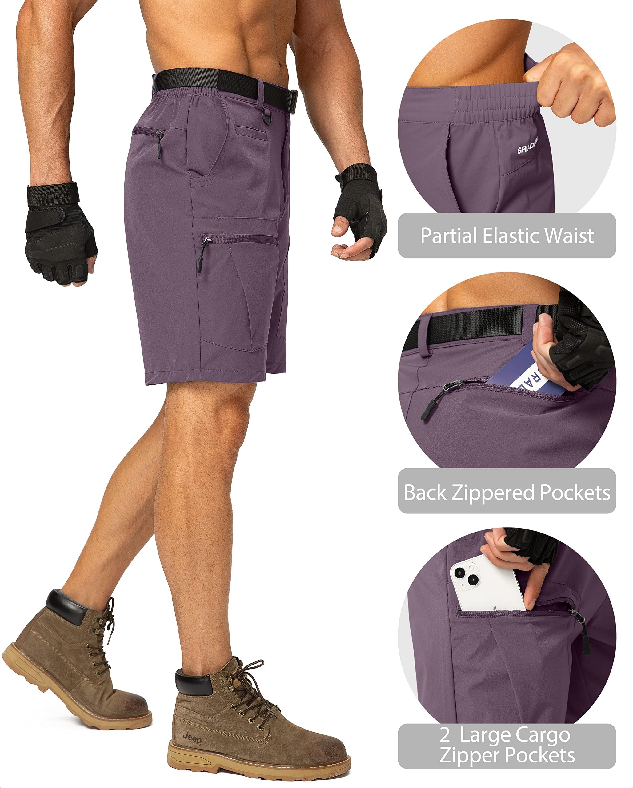 G Gradual Men's Hiking Cargo Shorts Stretch Quick Dry Outdoor Tactical Shorts for Men with Multi Pocket for Fishing Casual(Eggplant,S)