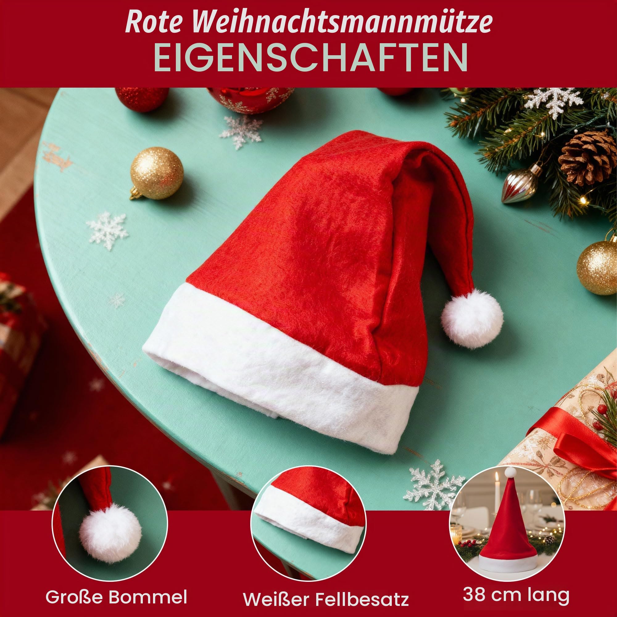 REDSTAR FANCY DRESS 100 x Weihnachtsmützen – Weihnachtsmützen Familie – Perfekter Zusatz als Weihnachtsmannkostüm – Weihnachten Mützen für die Ganze Familie