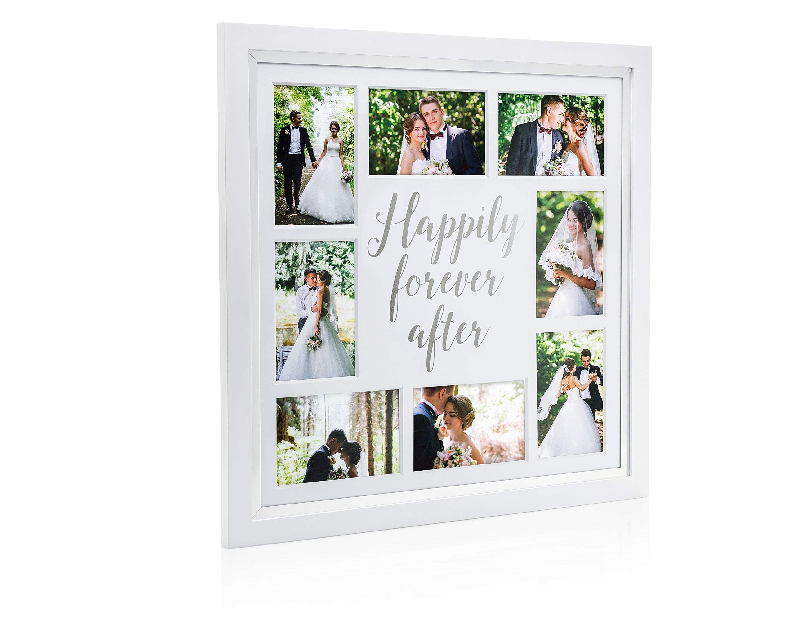 Pearhead Happily Forever After Wedding Collage Picture Frame, Wedding Gifts, Newlyweds, White
