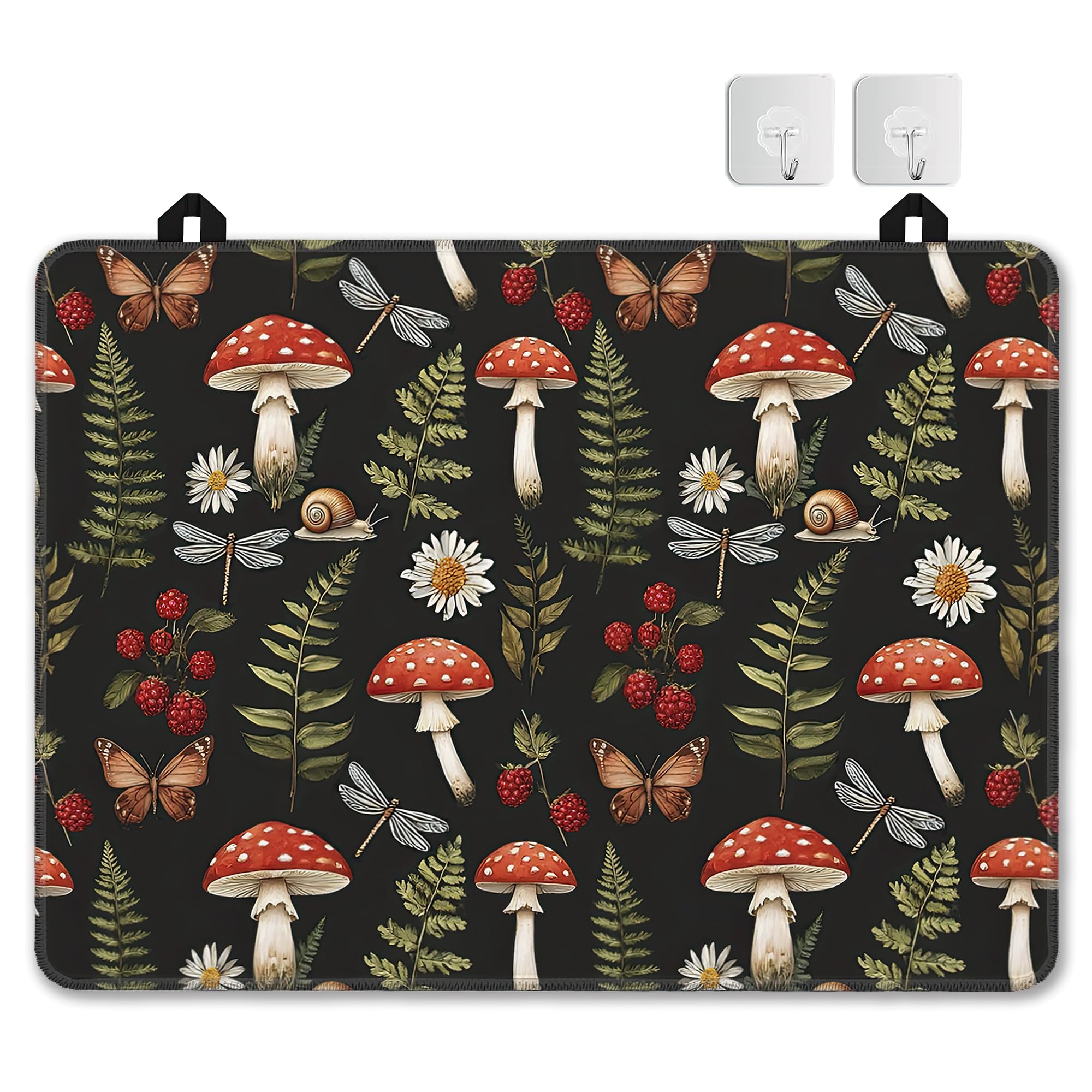 Stove Top Covers for Electric Stove,Red Mushroom Flat Top Stove Cover,Green Herb Butterfly Heat Resistant Glass Top Stove Cover Protector Anti-Slip Range Covers, 28 x 20 Inch