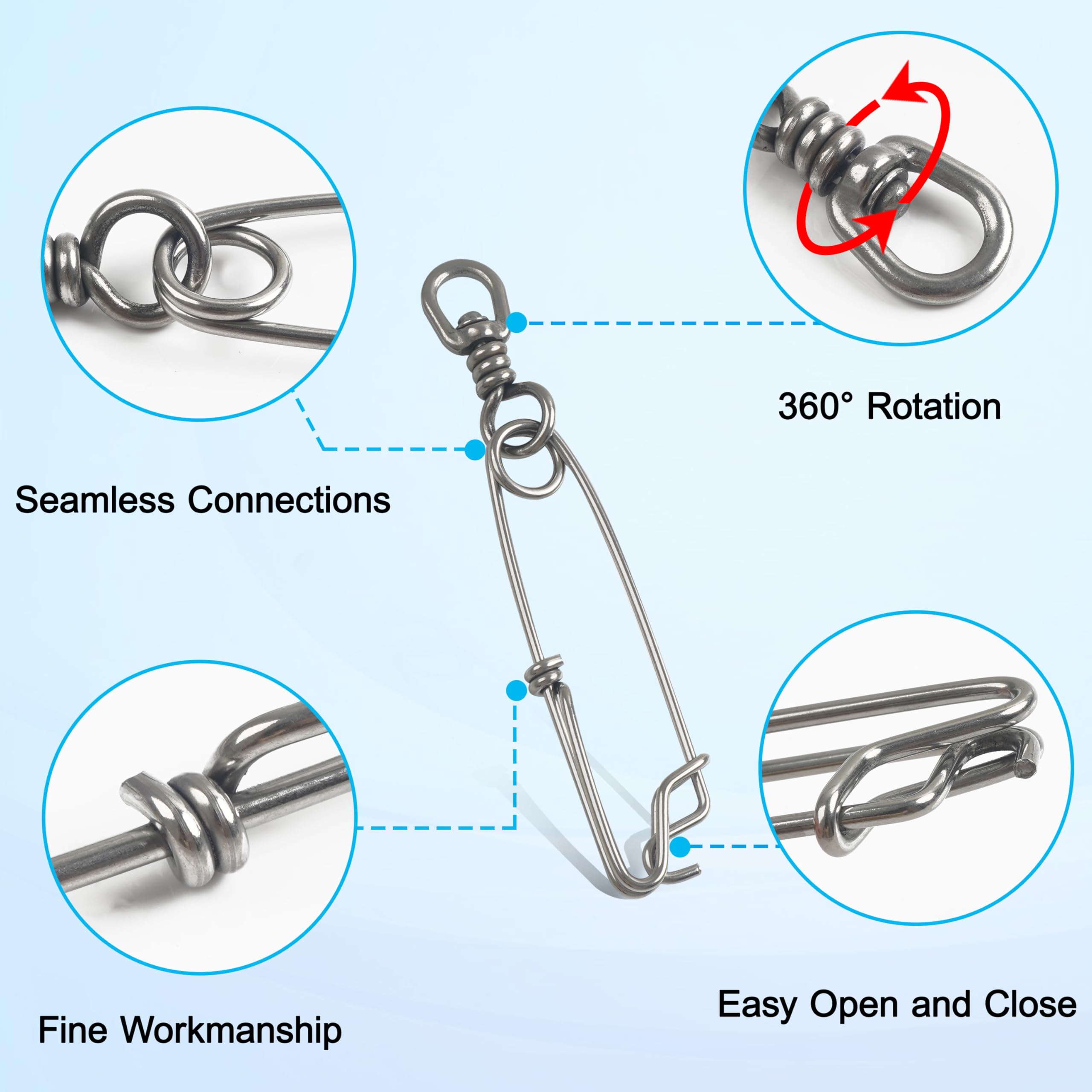 OROOTL Fishing Long Line Snap Clips, 5pcs Stainless Steel Longline Tuna Clip Swivel Float Line Clip with Swivel Branch Hanger Snap with Rolling Swivel for Floats Sharking Crabbing Shrimping