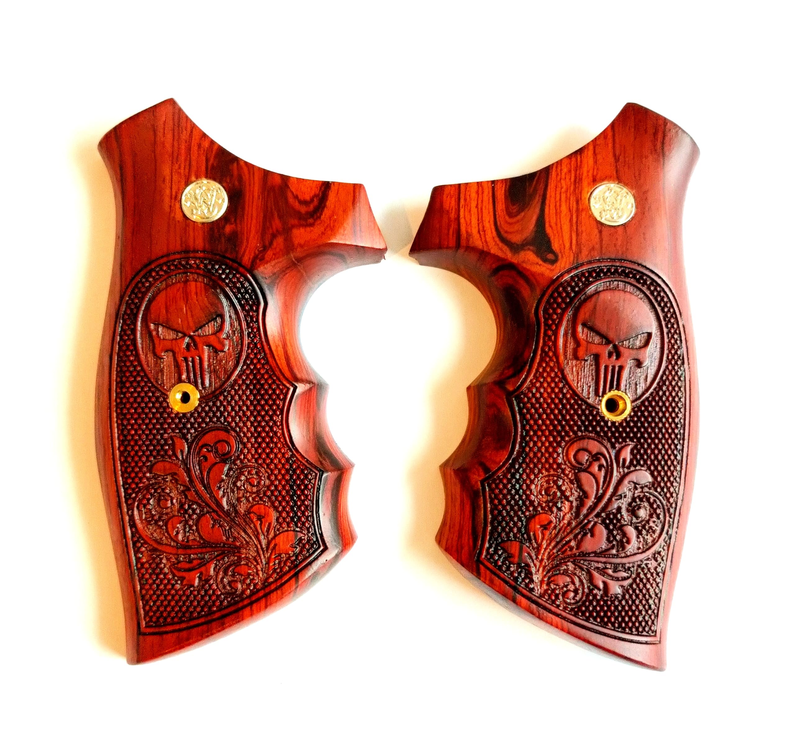 BMPL Luxurious S&W K/l Frame Square Butt Revolver Grips Carved Hardwood Finger Groove Checkered Handmade Skull