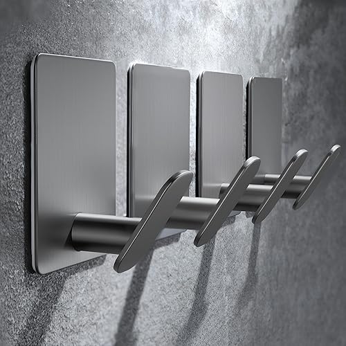 Miniatura 7 de Taozun Ganchos Adhesivos Blancos Autoadhesivos para Colgar, Paquete de 4 Ganchos de Acero Inoxidable para Toallas para Baños con Montaje en Pared o