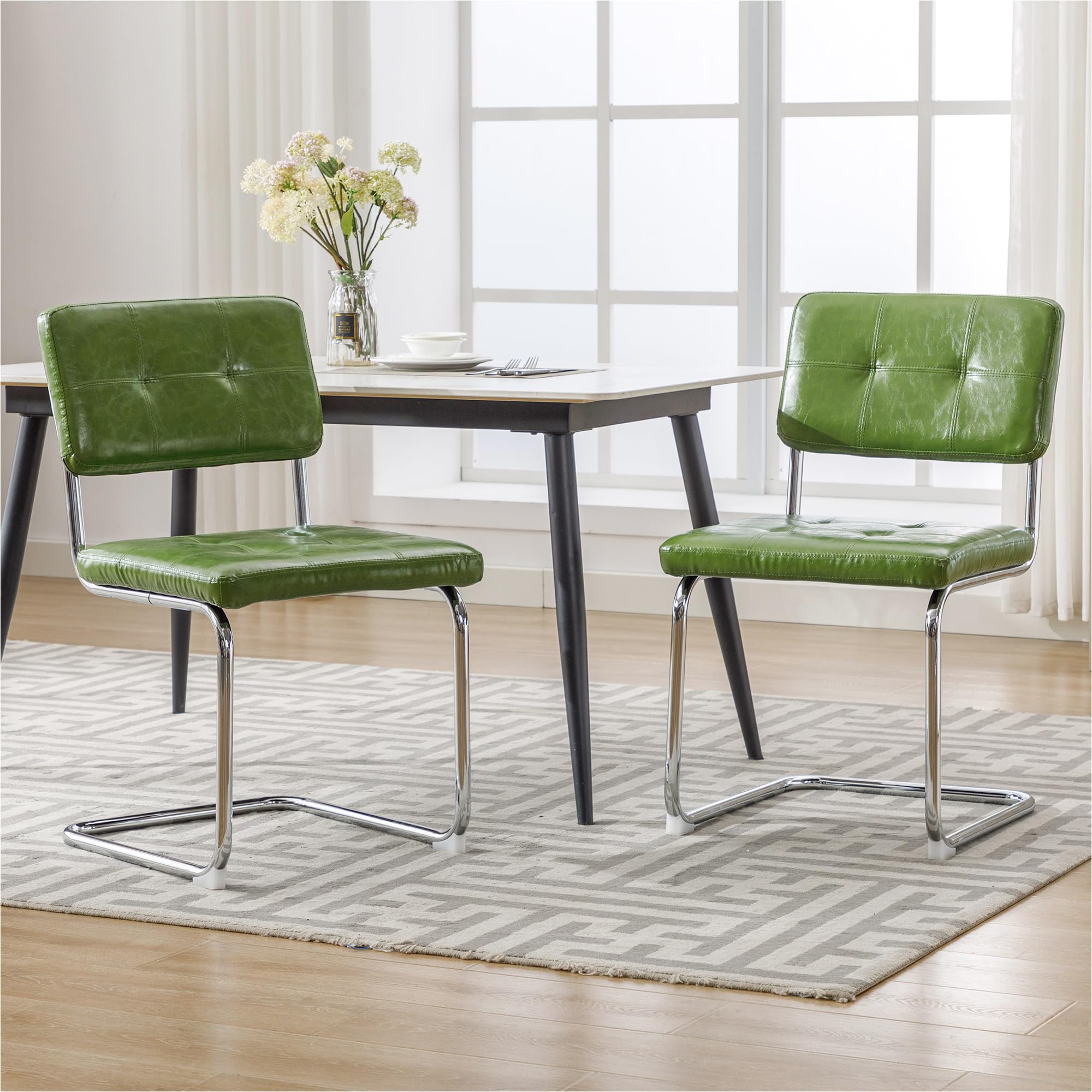 Forevich Mid Century Modern Dining Chairs Set of 2, Leather Kitchen