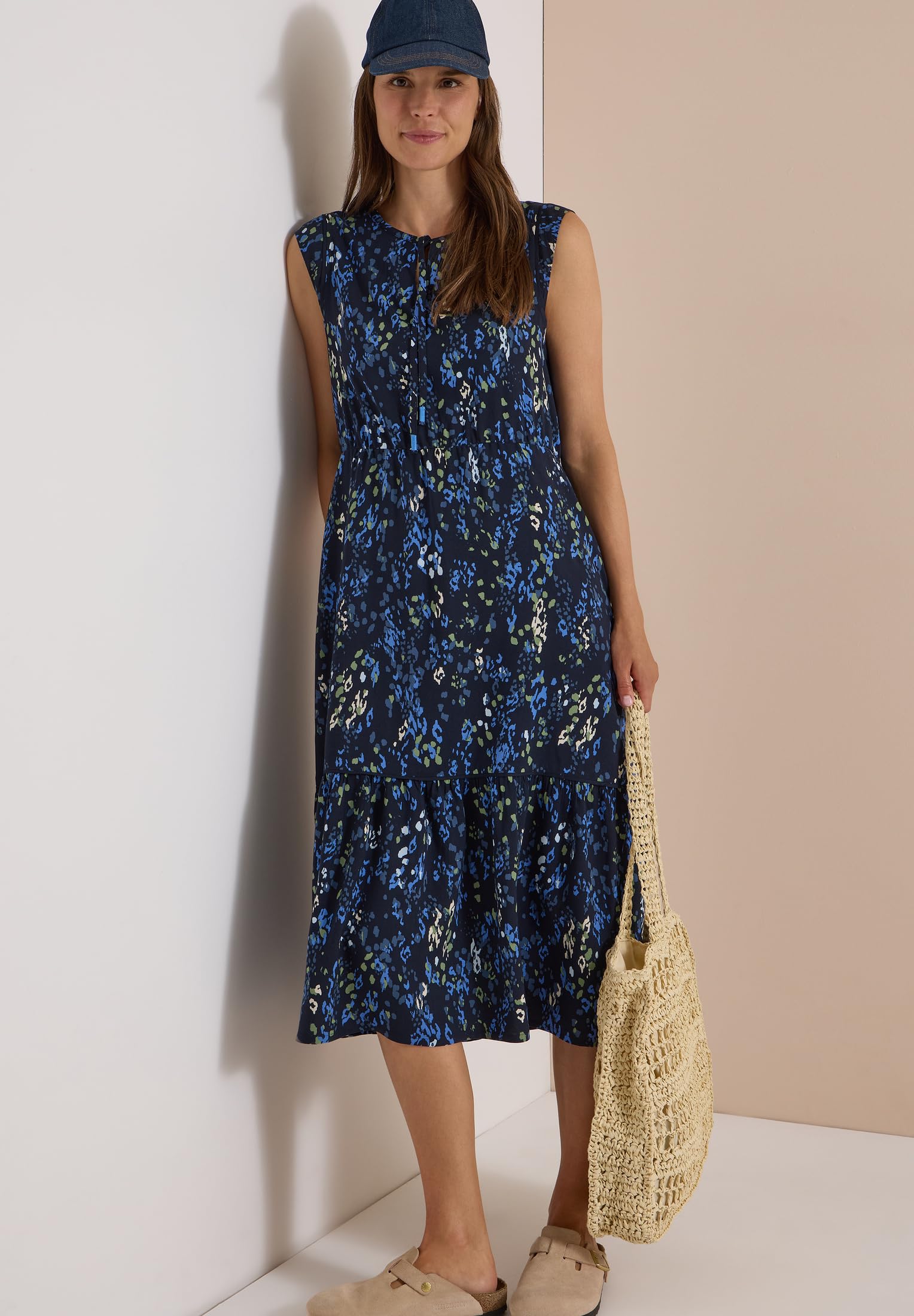 Cecil Damen 1409492 Midikleid mit Split Neck und Print (1er Pack)