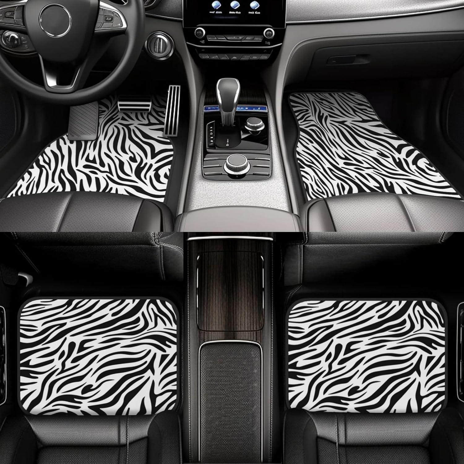 Car Floor Mats Zebra Stripes Print Car Mats with Anti-Slip Nibbs Backing Automotive Floor Mats Fit for SUV,Vans,Sedans, Trucks,Set of 4pcs - Image 3
