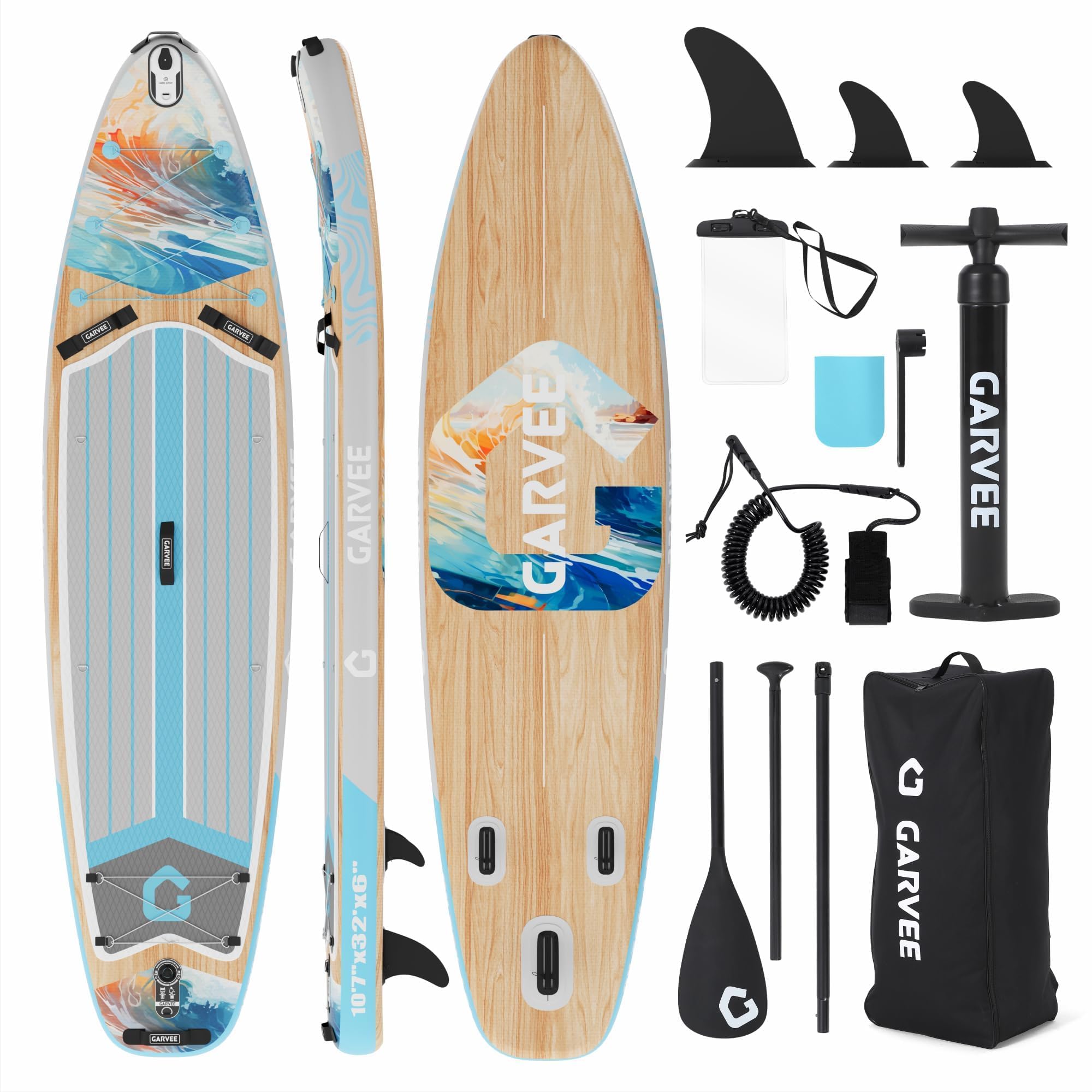Tabla Paddle Surf Hinchable, Estable, Antideslizante, Excelente Flotabilidad, Carga 204KG, para Principiantes y Yoga Acuático, con Remo, Mochila, Bomba, Aleta Equilibrada, 335 x 86 x 15 cm