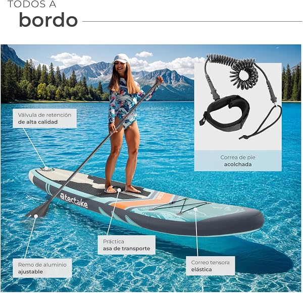 tectake® Tabla de Paddle Surf Hinchable, Incluye Remo 2 en 1, Asiento de Kayak, Bomba de Aire, Mochila de Transporte, Stand Up Paddle, Accesorios Paddle Surf, Tabla Hinchable - 3