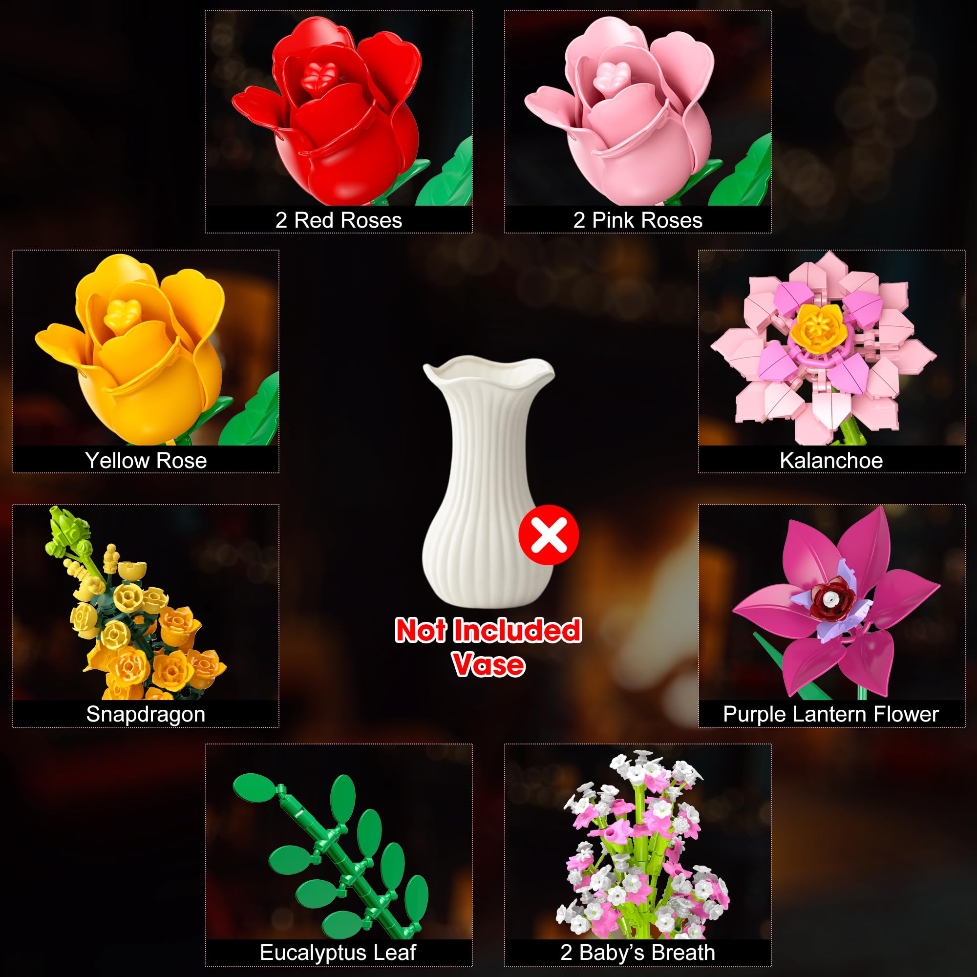 Amazon.com: Flower Bouquet Building Blocks Set – 765Pcs DIY Floral