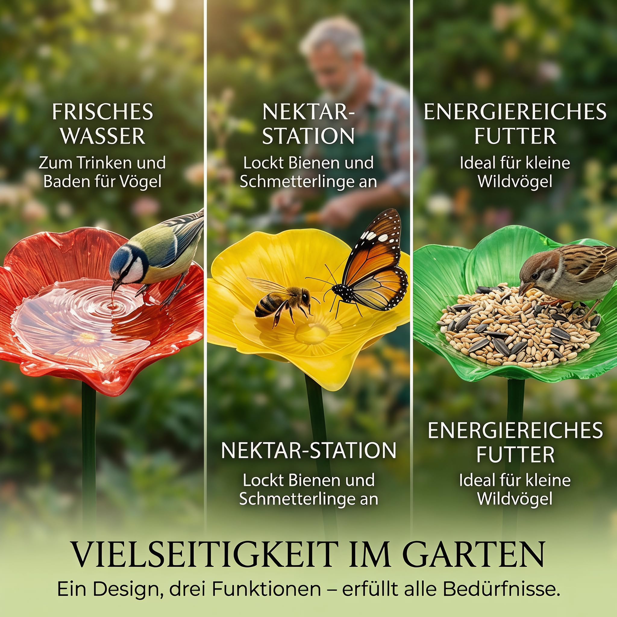 Vogeltränke Metall Futterstation Vögel Gartenstecker,Vogeltränke Winterfest Für Den Garten,Bienentränke Blume Insektentränke Flower Garden Stake Bird Bath, Gartens Für Bienens Schmetterlingstränke (C)