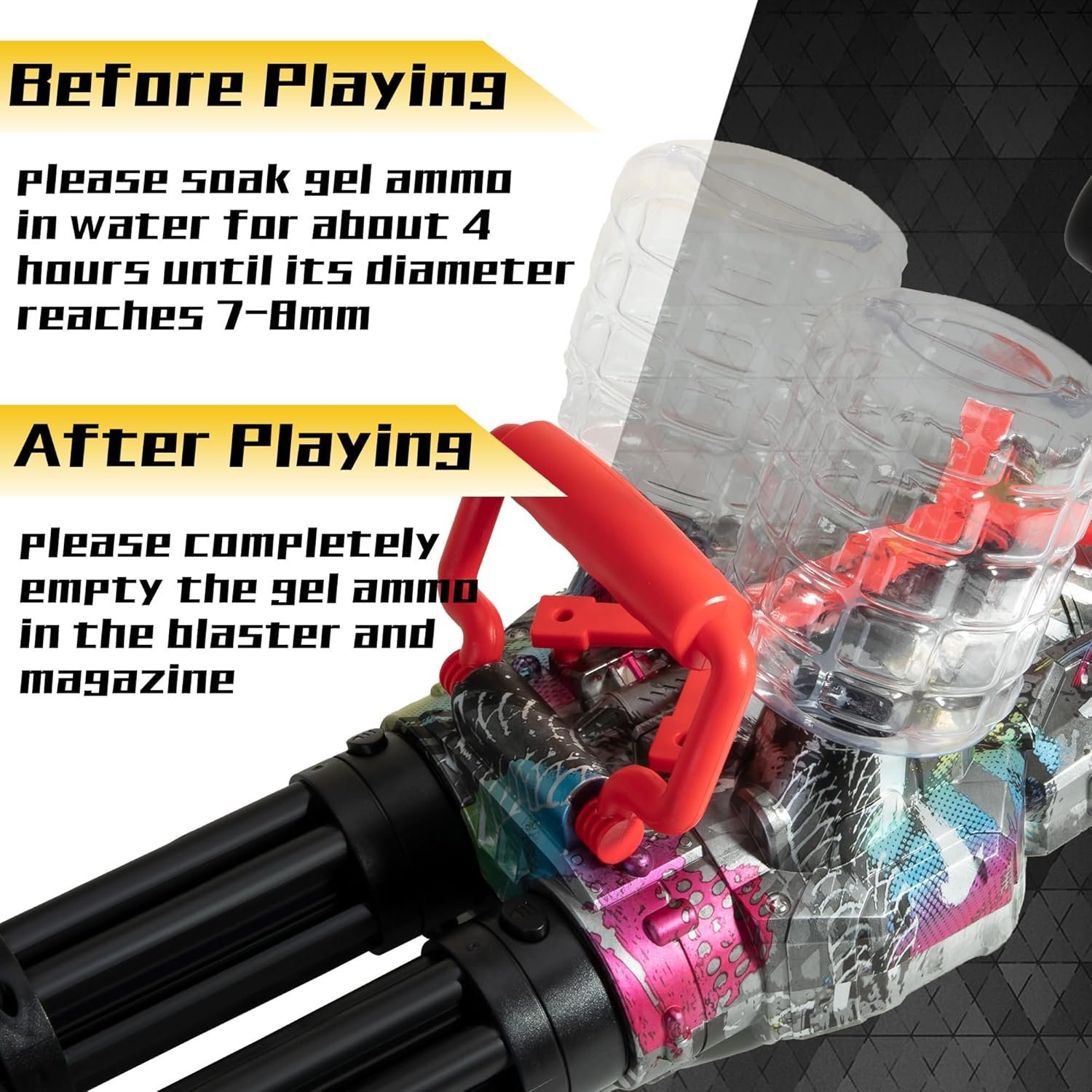 Gel Splat Blaster - 28 Inch Big Size - Dual Rotating Tubes - LED Light - Fully Automatic - 7.4V Rechargeable Battery - for Ages 15+