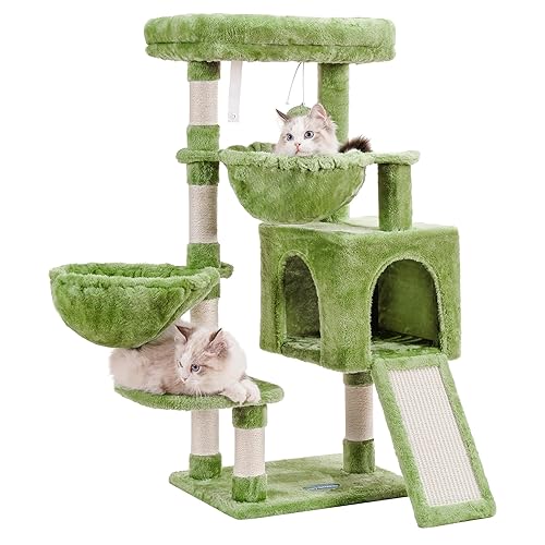 Hey-brother Cat Tree, Cat Tower for Indoor Cats, Cat House with Large Padded Bed, Cozy Condo, Hammocks, Sisal Scratching Posts, Big Scratcher, Green MPJ006SGR - 35.4 inch - Green
