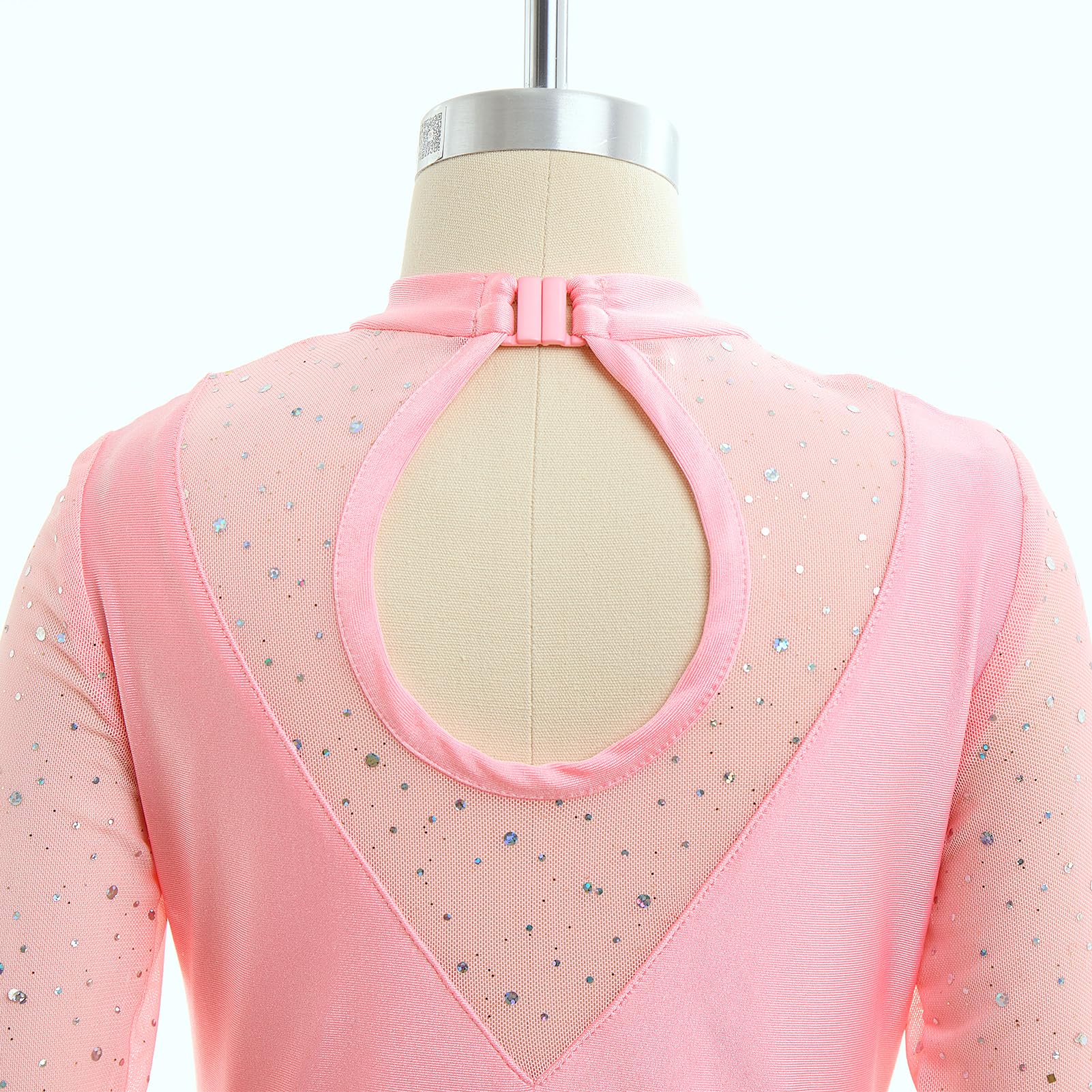 FYMNSI Eiskunstlaufkleid für Mädchen, glitzernde Strasssteine, langärmelig, Netzstoff, Tüll, Rock, Turnanzug, Gymnastik, Ballett, Tanzkleidung