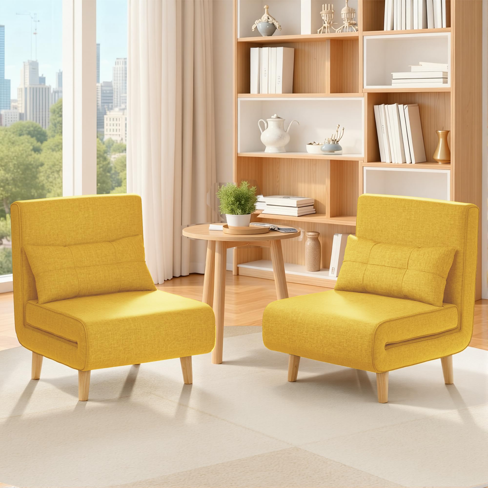 Bealife Sillón Convertible 1 Plaza, Sillón Cama 3 en 1, Sofá Cama Individual con Respaldo Ajustable en 5 Posiciones, para Salón, Dormitorio, Oficina, Amarillo