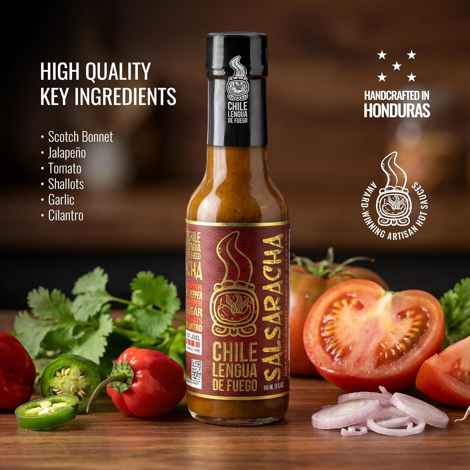 Chile Lengua de Fuego Salsaracha – Sriracha-Style Scotch Bonnet & Jalapeño Salsa Hot Sauce, Medium, 5 oz Bottle (Pack of 2)