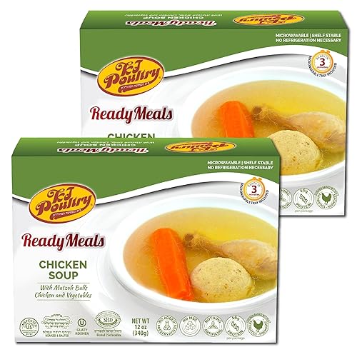 KJ Poultry Comidas preparadas Kosher  Sopa de pollo y verduras Matza Ball, CHOMETZ no para Pascua, comidas de carne MRE listas para comer, comida de
