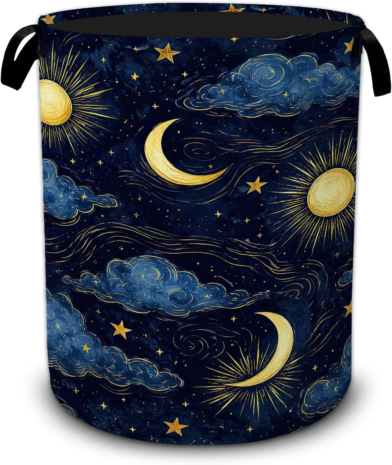 Starfish Laundry Basket,Coral Seashells Large Collapsible Portable Round Laundry Hamper with Handles,Oxford Storage Bin for Clothes,Blankets,Bedroom,Bathroom
