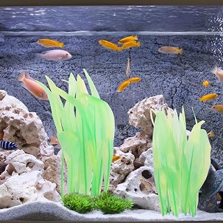 2pc Artificial Fish Tank Plants Aquarium Decoration Plants Silicone Glowing Kelp Ornament Fish Tank Decor Aquarium Plant Aquatic Water Grass,7inch,Green
