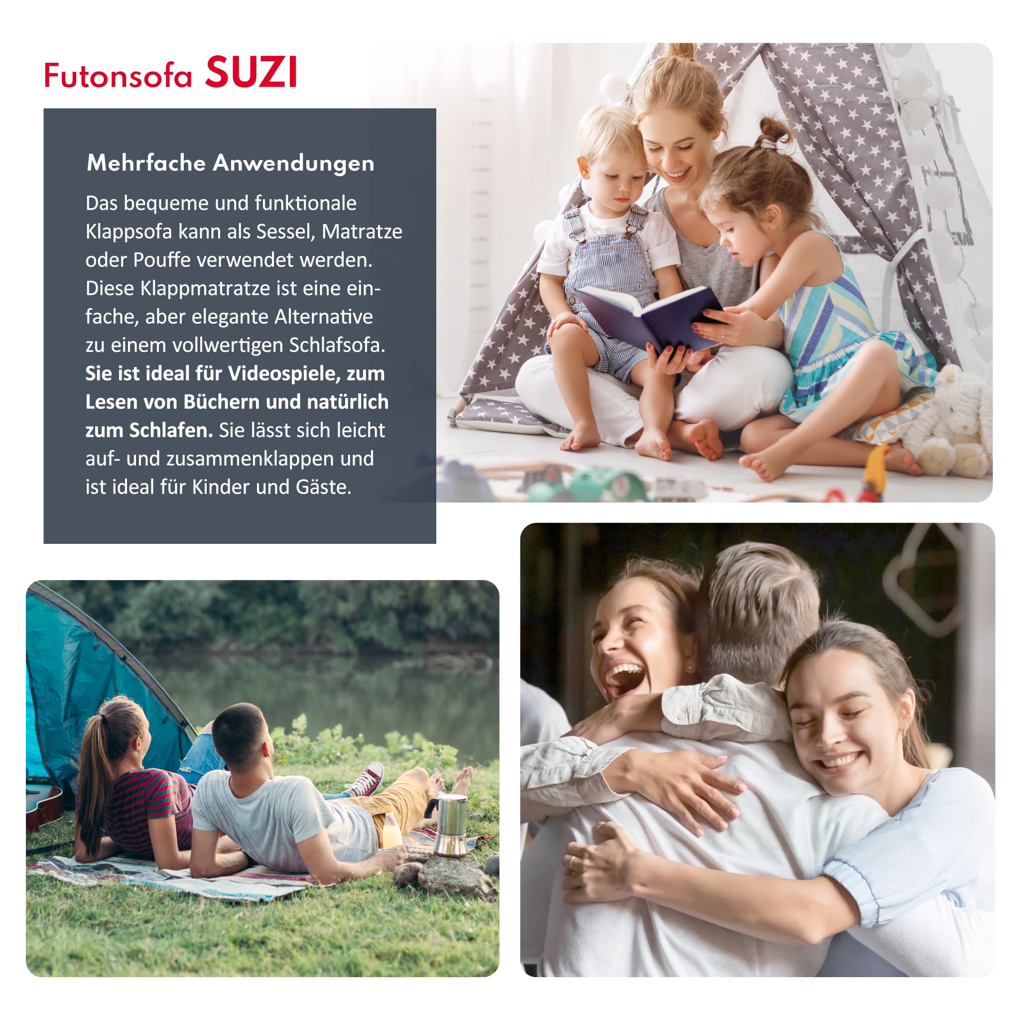 FDM Składany materac SUZI MAXI 120 x 200 cm, materac z zimnej pianki, wysokość 14 cm, stopień twardości H3, Öko-Tex, nadaje się dla alergików, poszewka Trinity, nadaje się do prania, kolor czarny