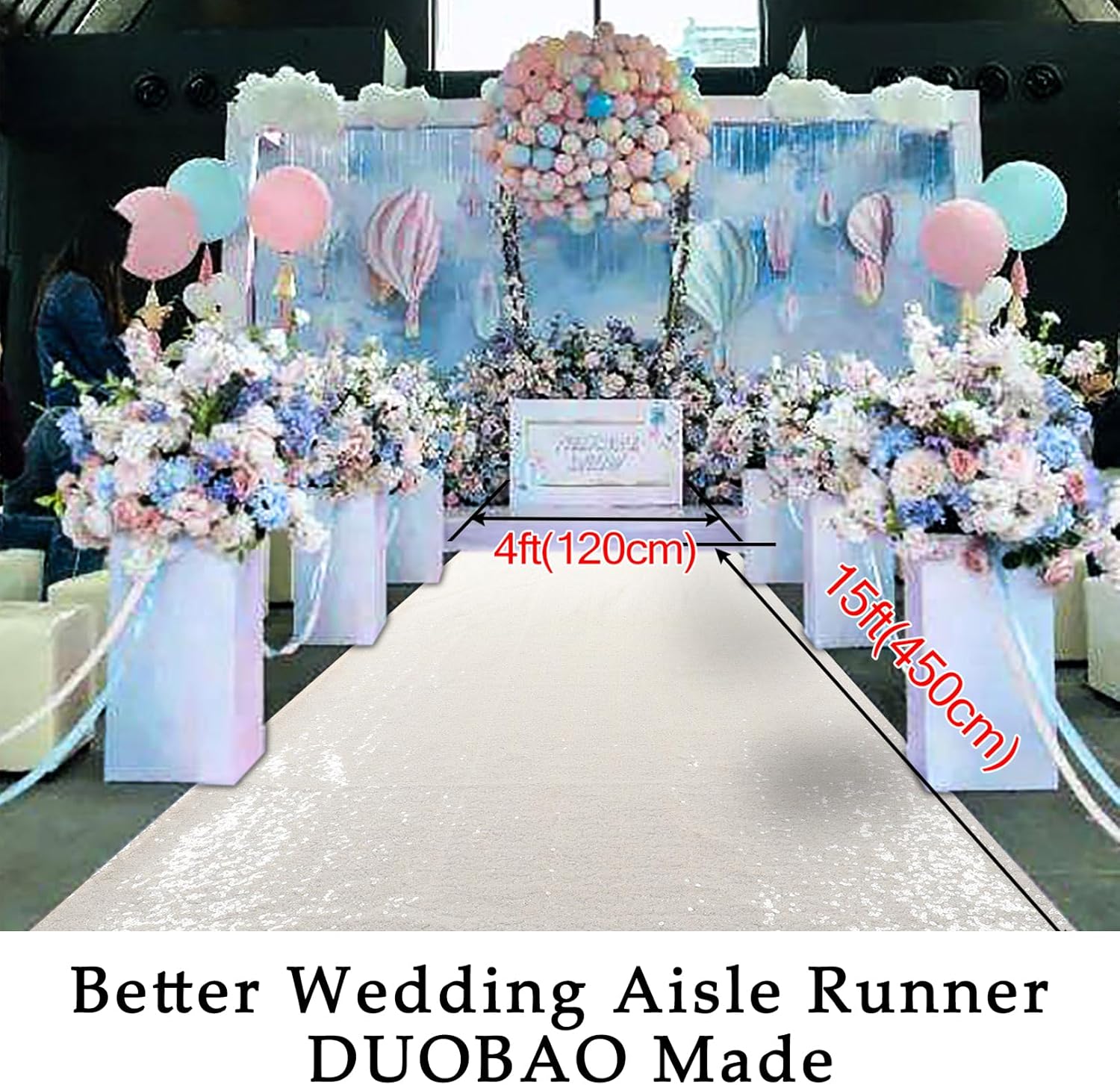 DUOBAO Aisle Runner for Wedding Ivory 15FTx4FT Sequins Indoor Outdoor Ceremonies Decor Carpet Runners Rugs Church Wedding Walkway Carpet (4FTx15FT)