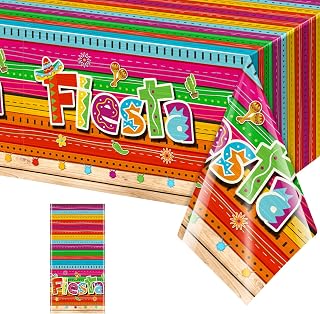 Jectivs 1 Pieces Mexican Fiesta Party Tablecloth Decorations,Plastic Cinco De Mayo Printed Table Cloth Table Cover for Fiesta Taco Night Birthday and Mexican Themed Party Supplies, 54 x 108 Inch