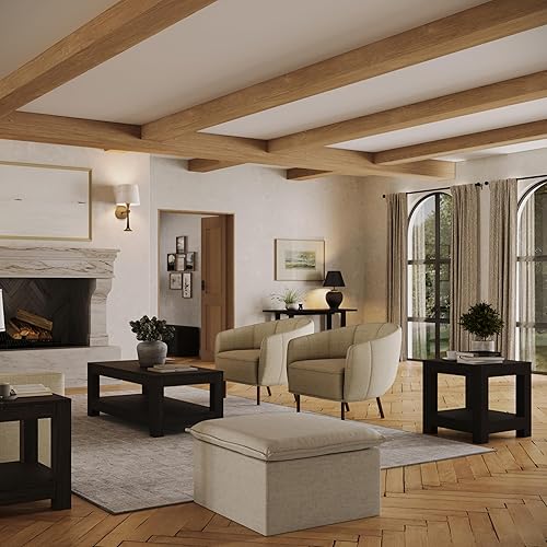 Miniatura 2 de Maven Lane Paulo - Mesa de centro rectangular de 18 pulgadas con almacenamiento, madera maciza marrón, ideal para sala de estar y sala de estar