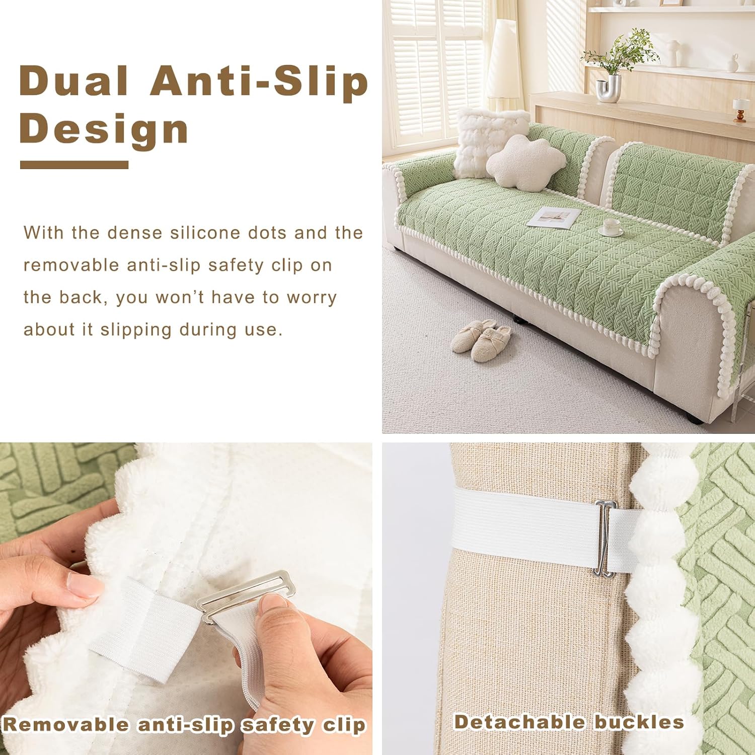 Eco-Ancheng Couch Cover for Dogs Pet Couch Cover for Sofa Washable Dog Sofa Covers Couch Protector for Cushion Fuzzy Non Slip Couch Slipcover with Elastic Straps for Pets, Dogs(Green,1 PC/27.6x59 in)